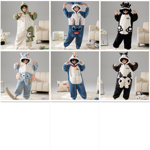 2025新款儿童连体睡衣珊瑚绒加厚卡通青少年大童男女同款家居服