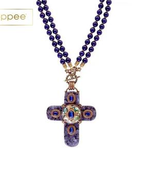 patrice美国LABRADORITE MIDNIGHT CROSS项链复古宫廷十字架吊坠