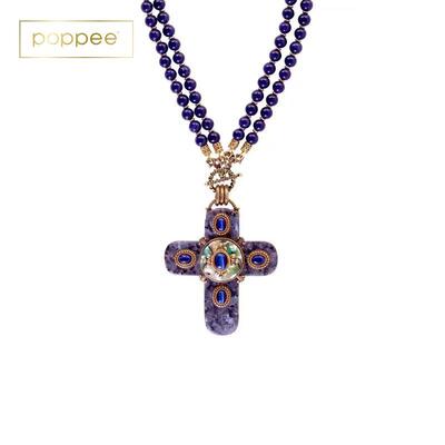 patrice美国LABRADORITE MIDNIGHT CROSS项链复古宫廷十字架吊坠