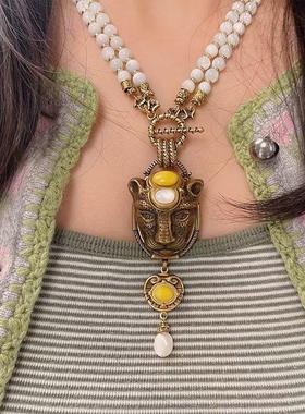 美国复古宫廷风狮子头吊坠项链