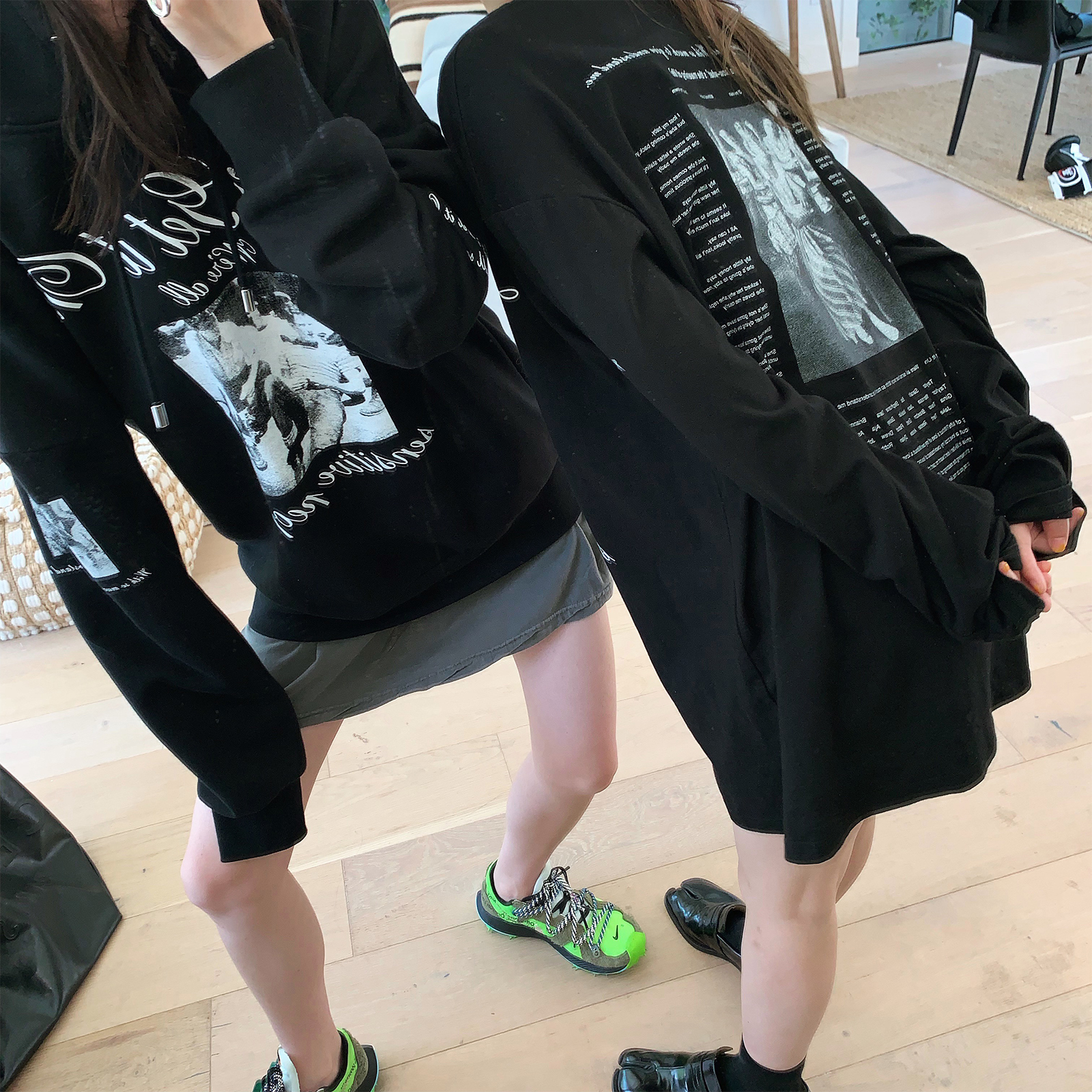 vcruan阿希哥卫衣2019新款女宽松韩版慵懒风长袖上衣黑色套头外套