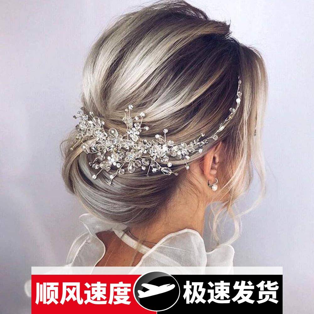 外贸热销新娘饰品发饰手工水晶异型女发带金银水晶纱礼服配饰头饰