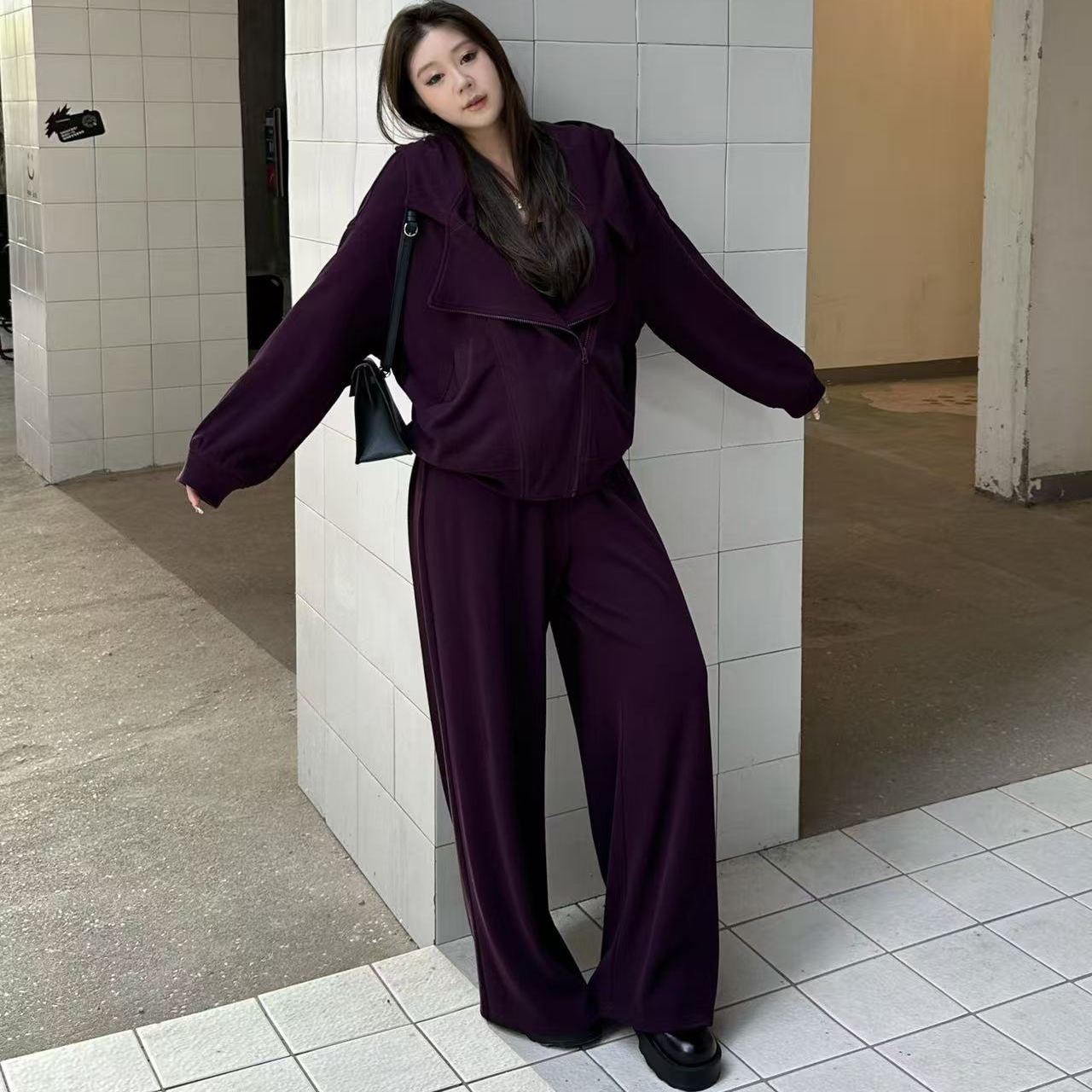 琪琪怪怪【通勤大码女装休闲百搭卫衣+宽松阔腿休闲长裤T17473QQ