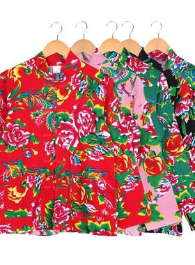 东北大花布衣服女伴娘伴郎铁锅炖服装公司风情工作服年会演出服