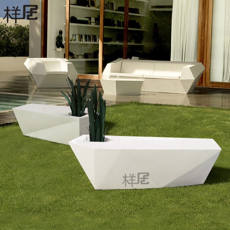 玻璃钢休闲座椅商场美陈花盆坐凳售楼处菱形休息椅室内外公共坐椅