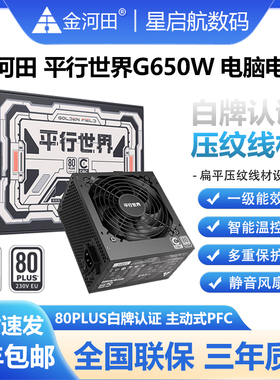 金河田平行世界G550W/650W白牌压纹线材稳压静音ATX标准电脑电源