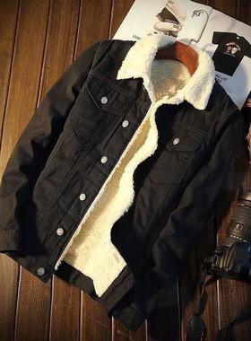 冬季加绒牛仔外套男加厚保暖羊羔绒夹克秋冬款宽松大码棉服棉袄子