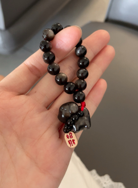 天然银曜石小狗手捻潮玩手办
