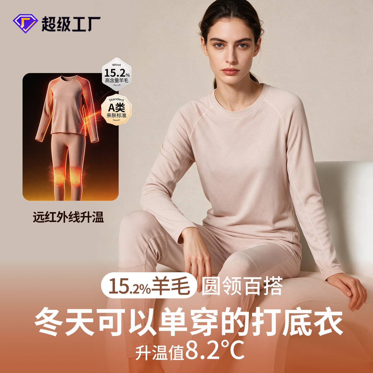 跨境新款羊毛保暖内衣秋冬女士加绒秋衣秋裤打底护肩护膝套装现货