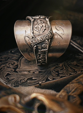 THEONE罕见古董孤品美国纯手工百年西部牛仔美式复古纯银戒指指环