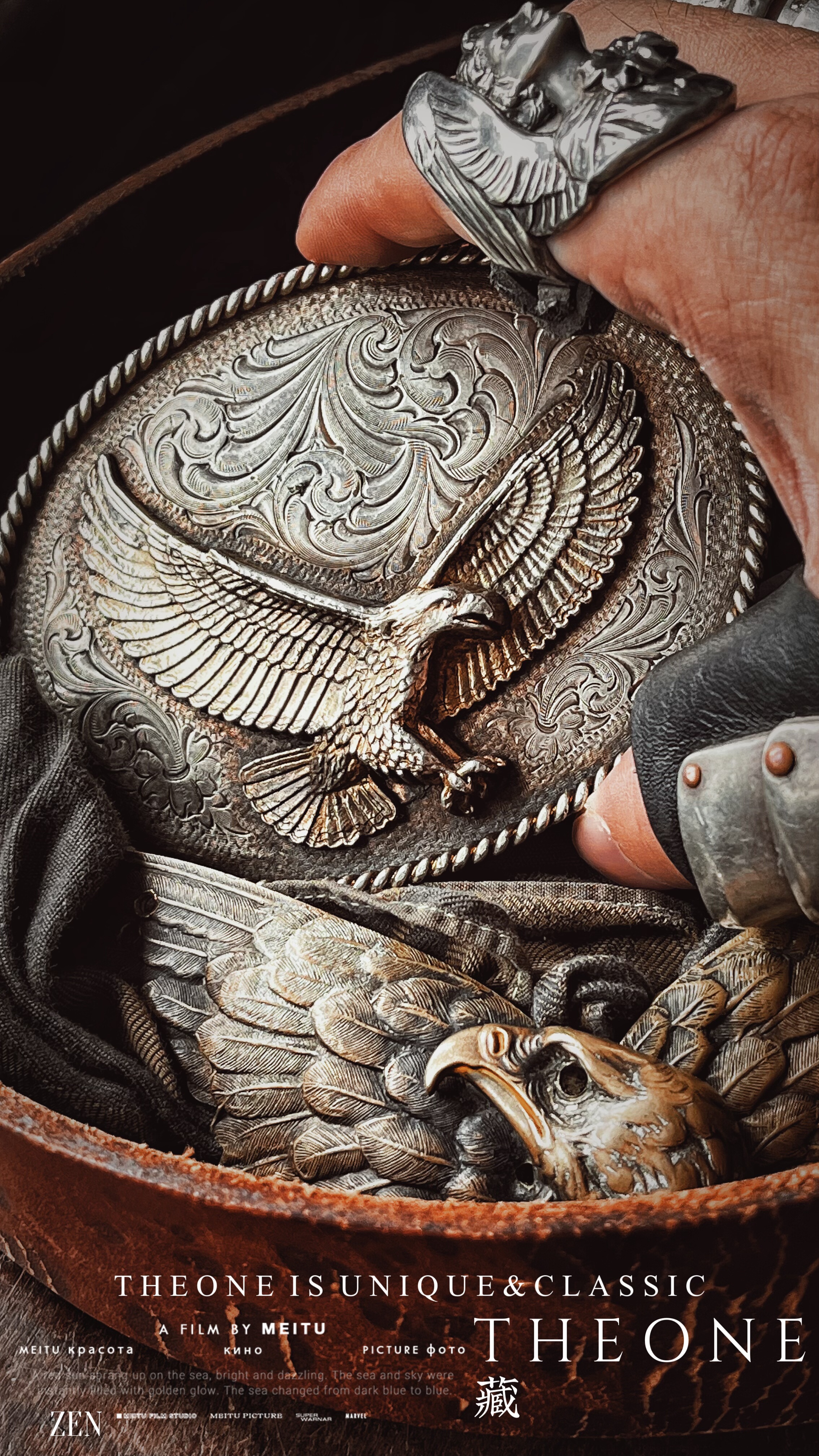 THEONE罕见古董孤品美国纯手工雄鹰錾刻雕花牛仔皮带头意大利牛皮