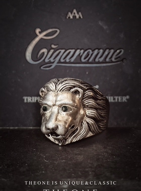 THEONE罕见古董孤品欧洲纯手工古希腊雄狮风格纯银戒指绅士指环