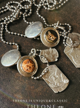 THEONE罕见孤品美国古董纯手工手绘珐琅纯银照相盒复古情侣吊坠