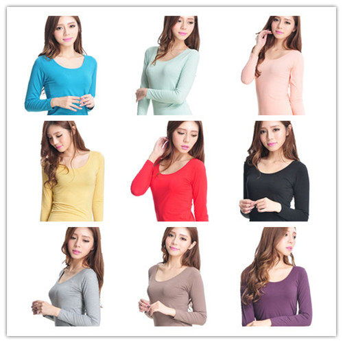 舒卡丝超薄糖果色棉毛衫保暖内衣