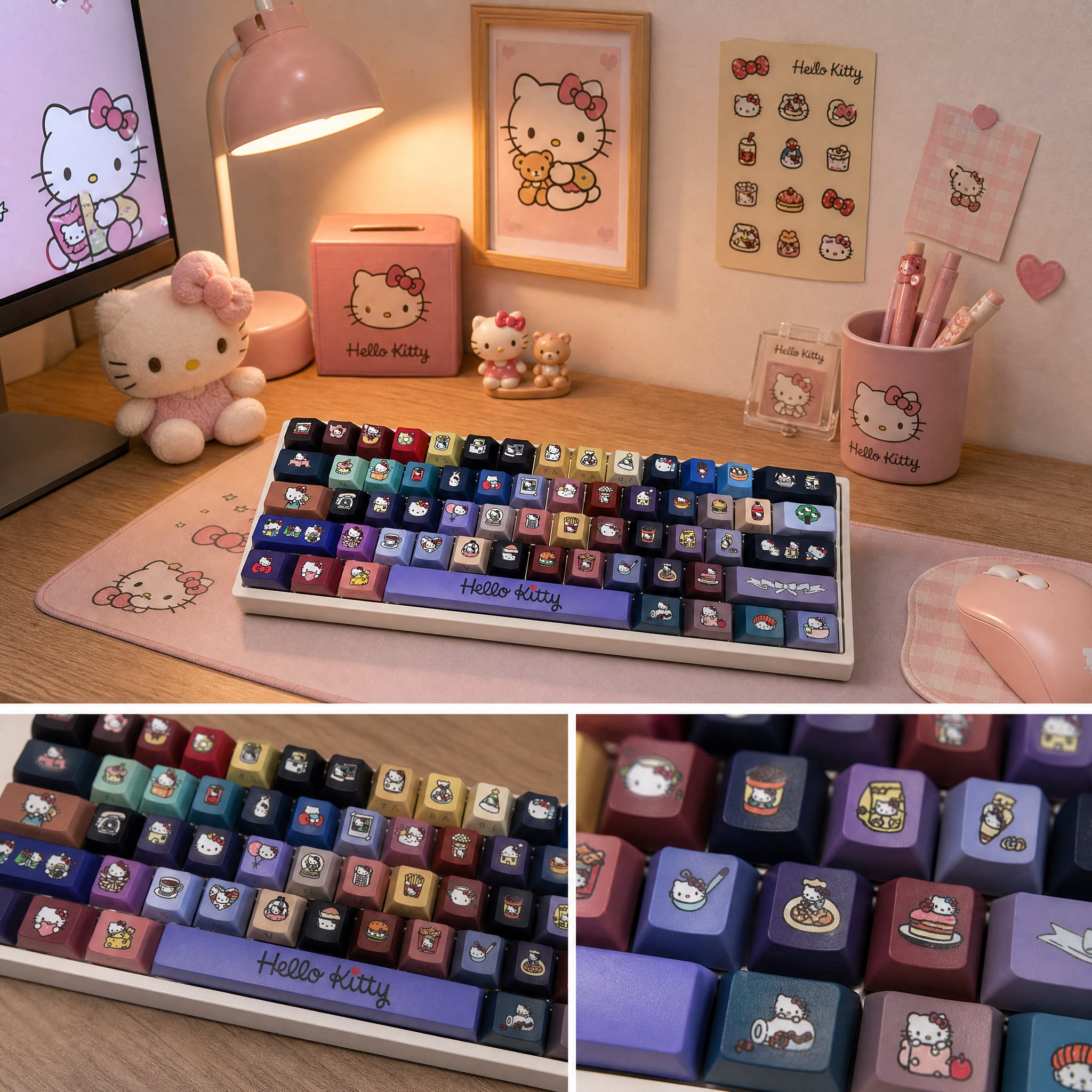 Hellokitty主题侧刻字透键帽原厂高度pbt五面热升华 机械键盘通用