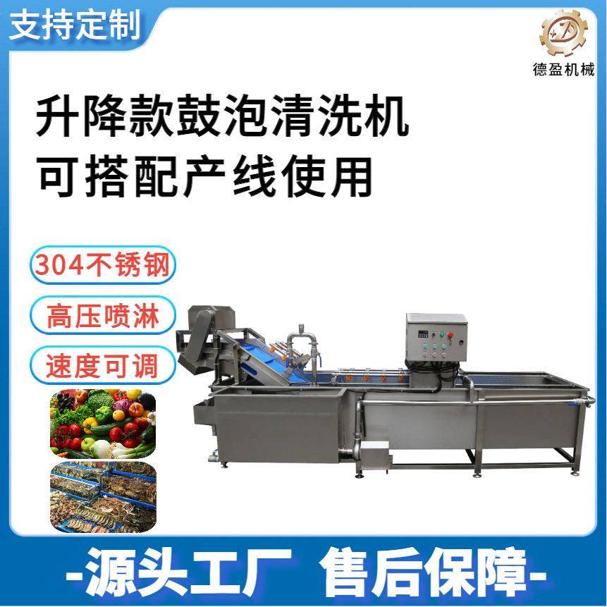 304不锈钢鼓泡清洗机升降款水果蔬菜包装袋输送式链条清洗加工线
