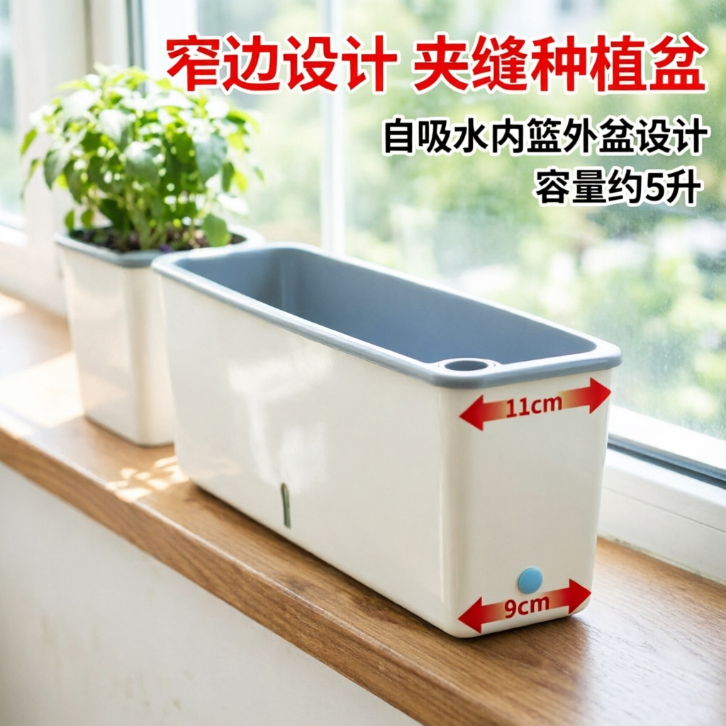 阳台窗沿11CM窄边长方形种菜盆番茄盆自吸盆绿植盆香葱果蔬种植盆