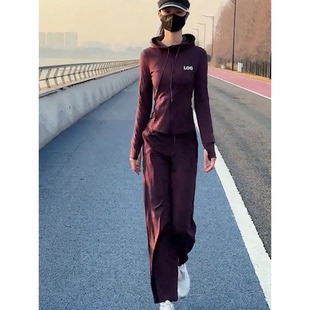 休闲运动套装女春秋新款时尚洋气黑色跑步运动服两件套显瘦