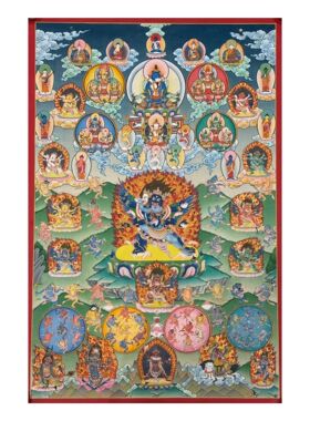 纯手绘尼泊尔精品唐卡文武百尊图菩萨财神藏族客厅走廊玄关装饰画