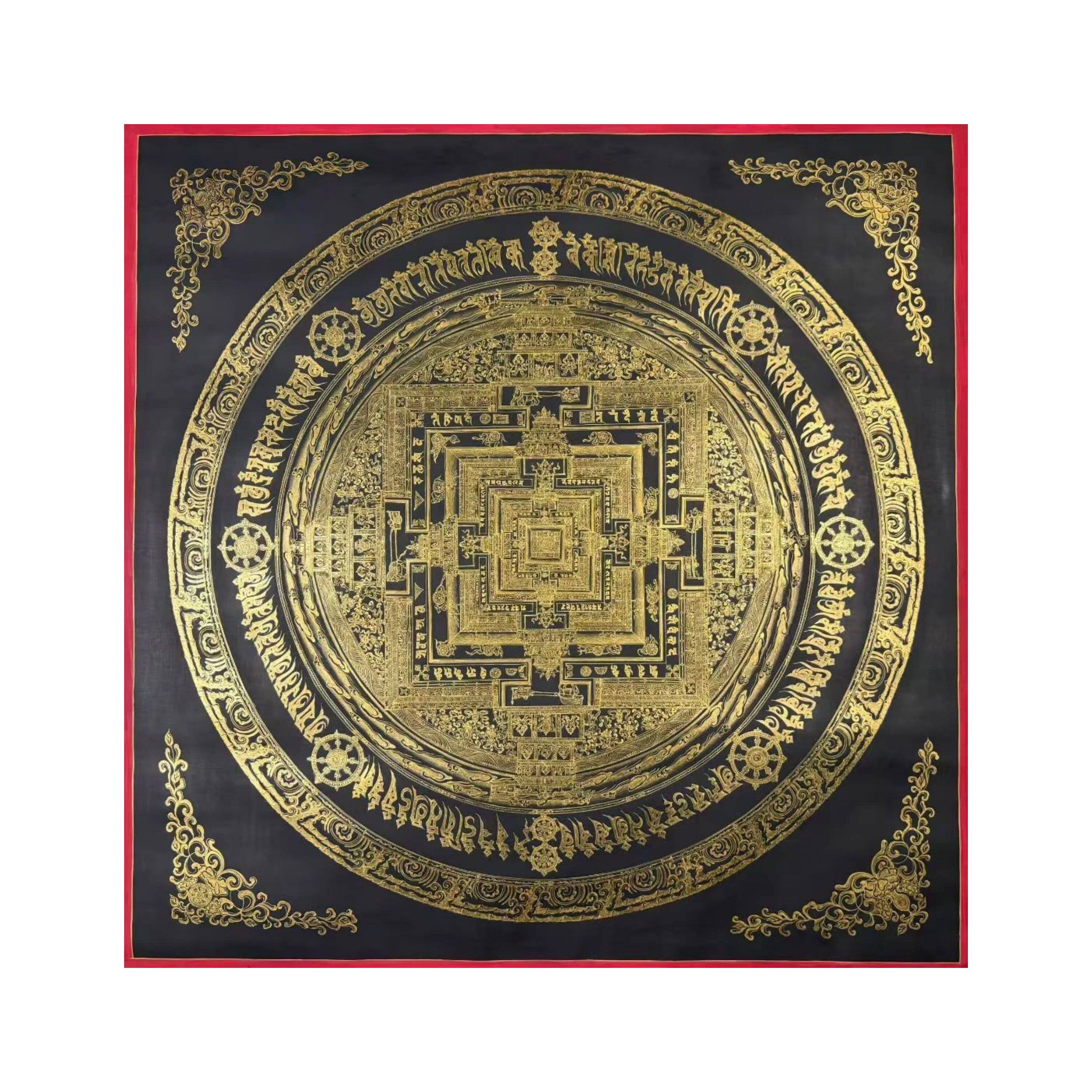 纯手绘尼泊尔纯金唐卡时轮金刚坛城菩萨财神客厅走廊玄关装饰挂画