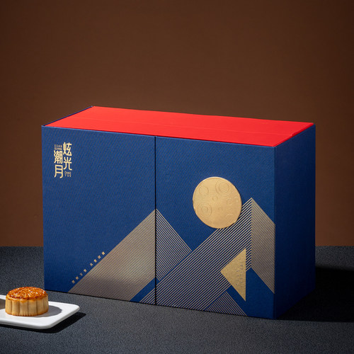 国潮风红蓝撞色月饼包装盒双层盒