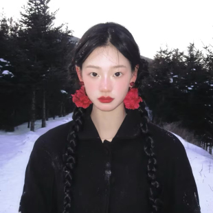 耳饰 宫廷复古红色花朵耳环女高级感海边度假风花瓣夸张耳钉个性