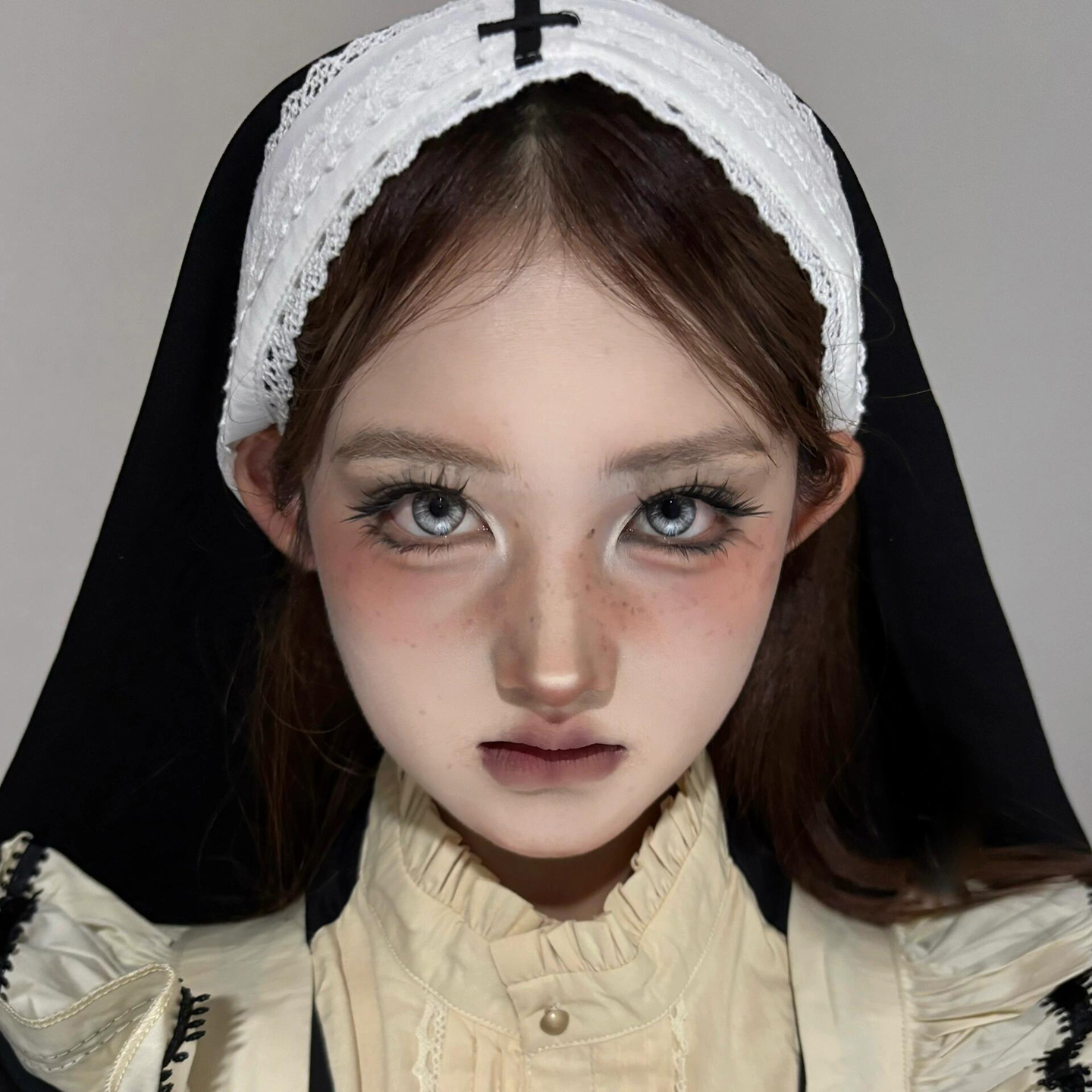 万圣节cos服装扮~修女头巾发带lolita暗夜圣女十字刺绣头纱道具