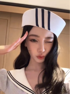 日系條紋水手帽子女cos拍照學院風jk制服海軍帽禮帽 易夢玲同款