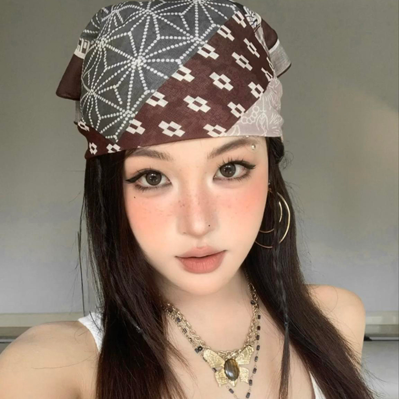 复古欧美风头巾早古y2k甜酷辣妹多功能丝巾个性潮流嘻哈包头方巾