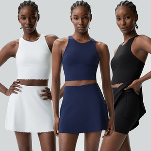 跨境花蕊网球服套装女大码弹力运动健身服套装两件套速干羽毛球服