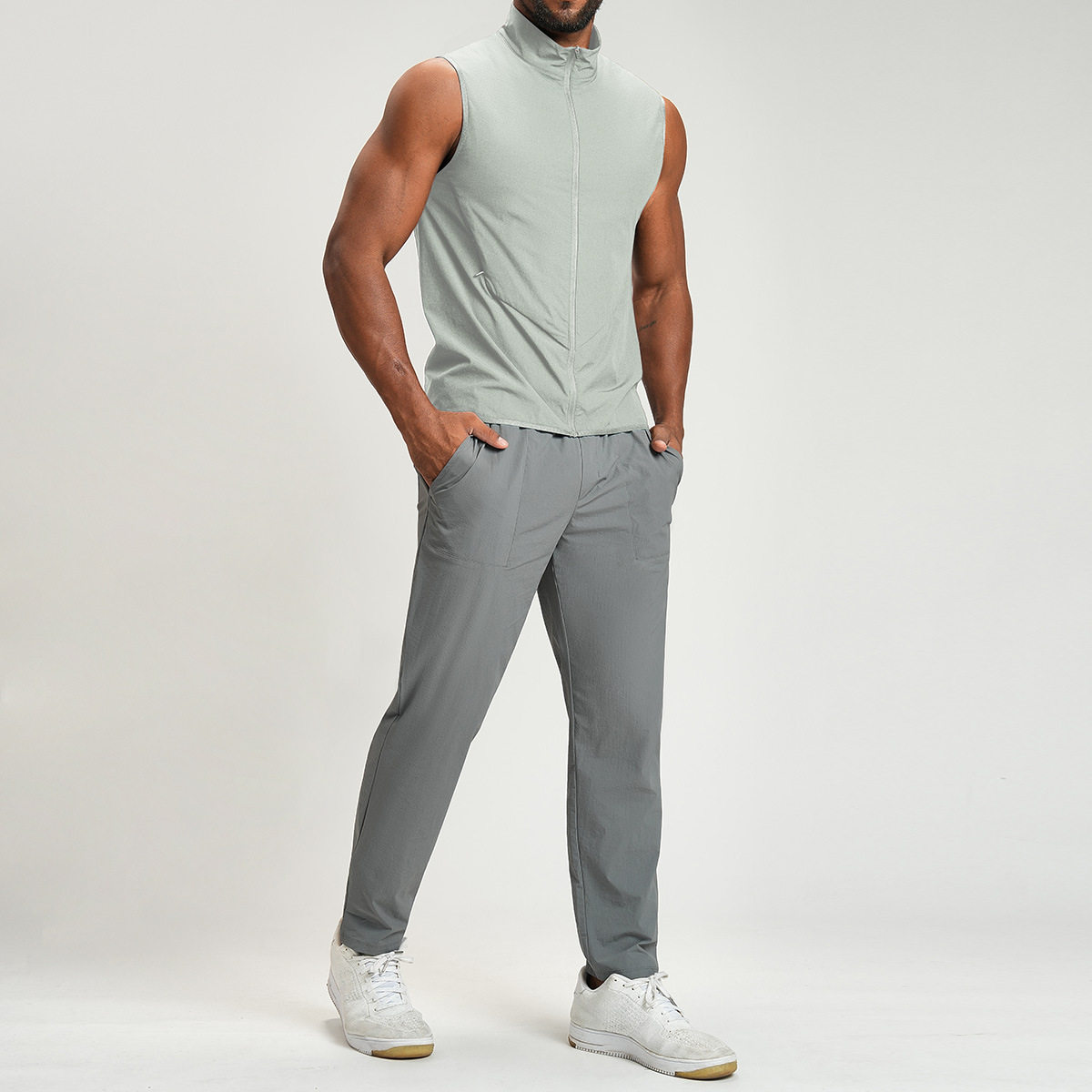 欧美新款男亲肤透气速干拼接加棉运动健身无袖背心骑行跑步爬山服