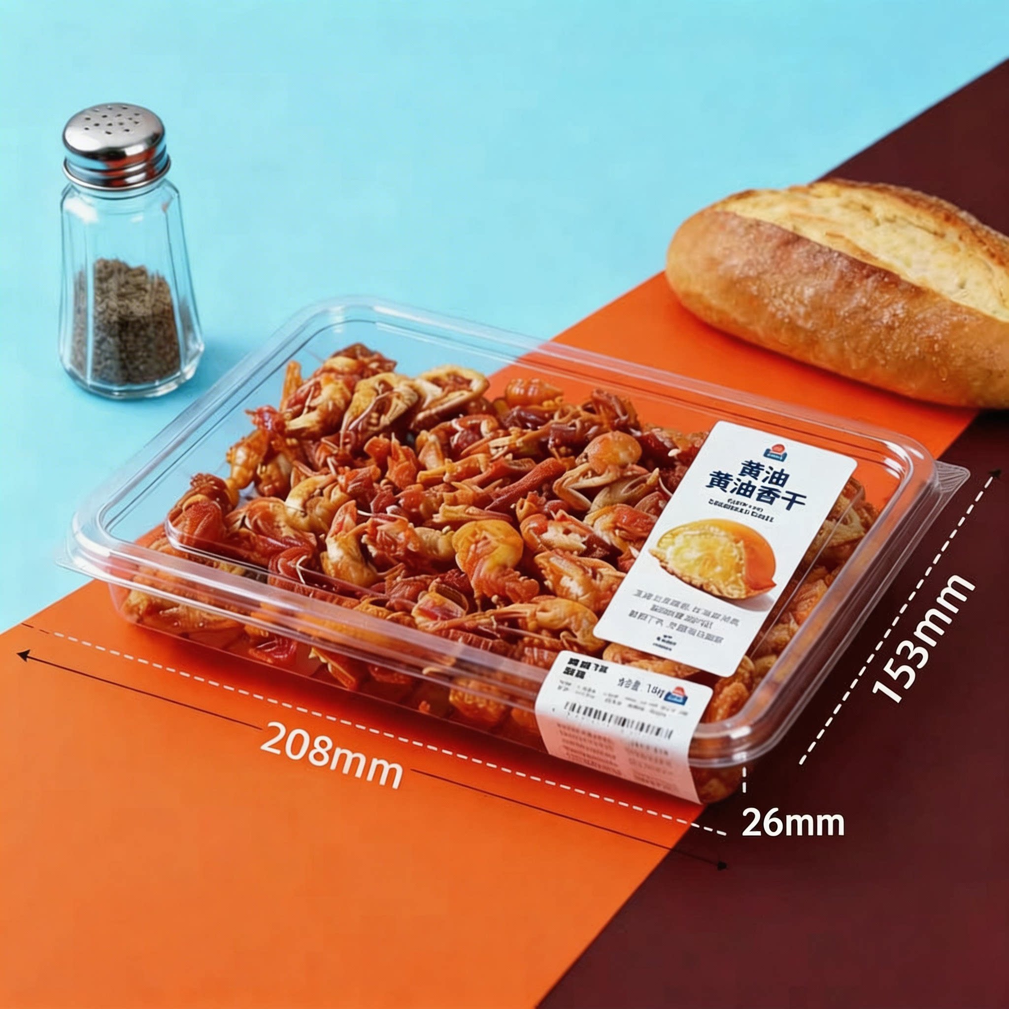 高透网红一次性食品盒长方形金粒门款卤味熟食包装盒糕点饼干零食