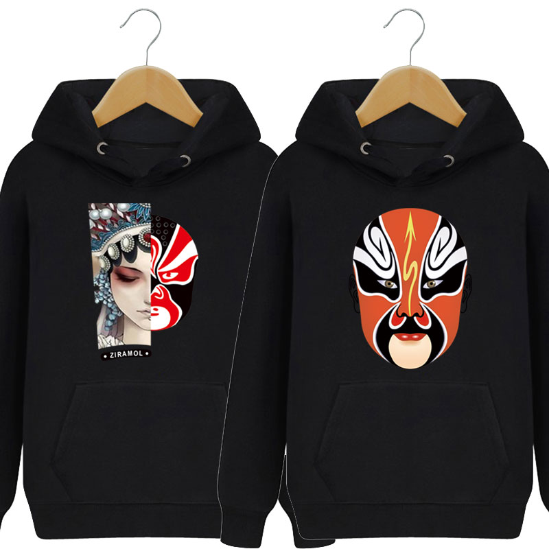 京剧脸谱连帽加绒青少年学生卫衣