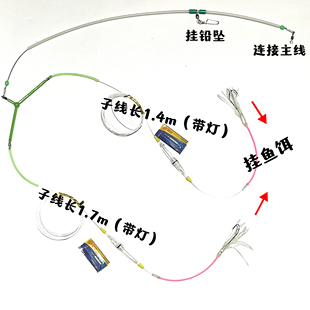 海礁渔山海钓带鱼夜光UV荧光仿真鱿鱼刀鱼仕挂 带天平双钩仕挂钓