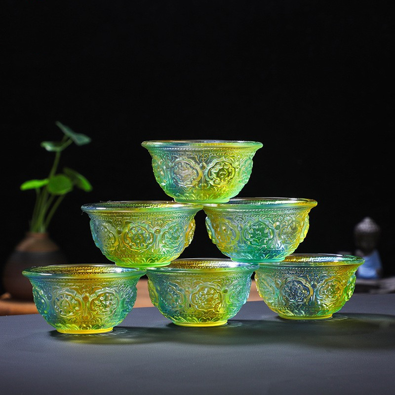 琉璃八吉祥供水碗供佛杯家用佛前七供杯圣水杯家用供奉杯