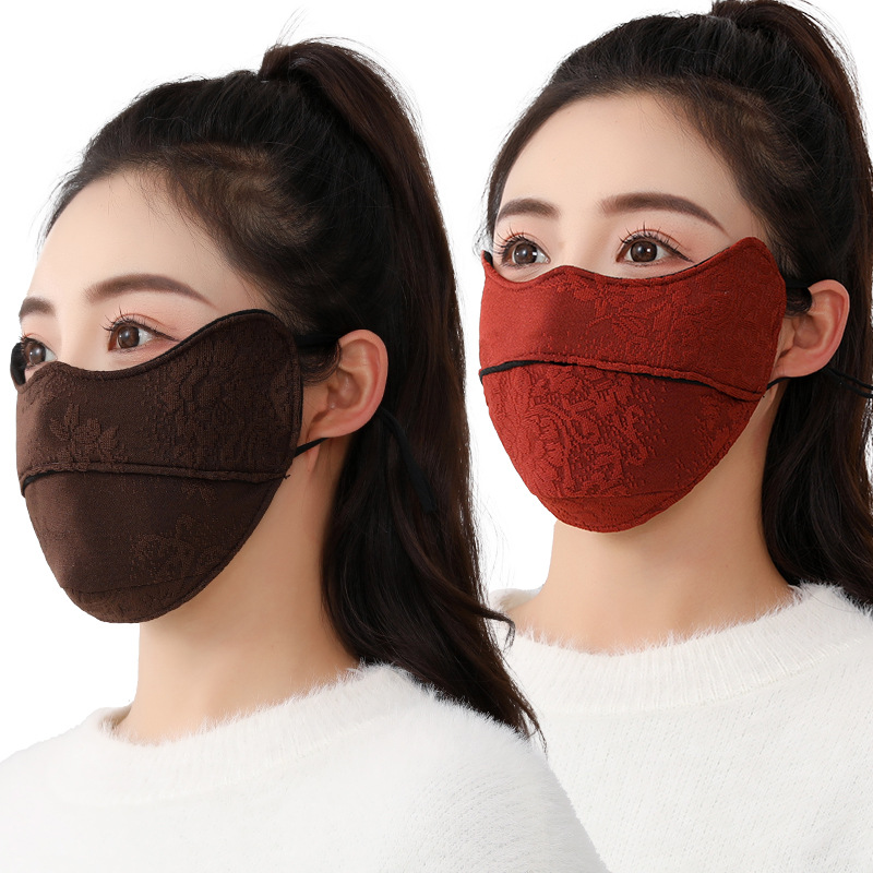 冬季加厚加大蕾丝保暖口罩户外骑行防风防尘开口透气防寒立体面罩