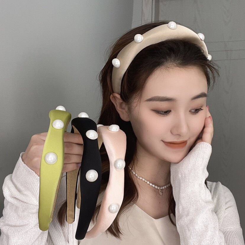 新款珍珠海绵发箍气质少女头箍发卡纯色防滑压发韩系高级感头饰女