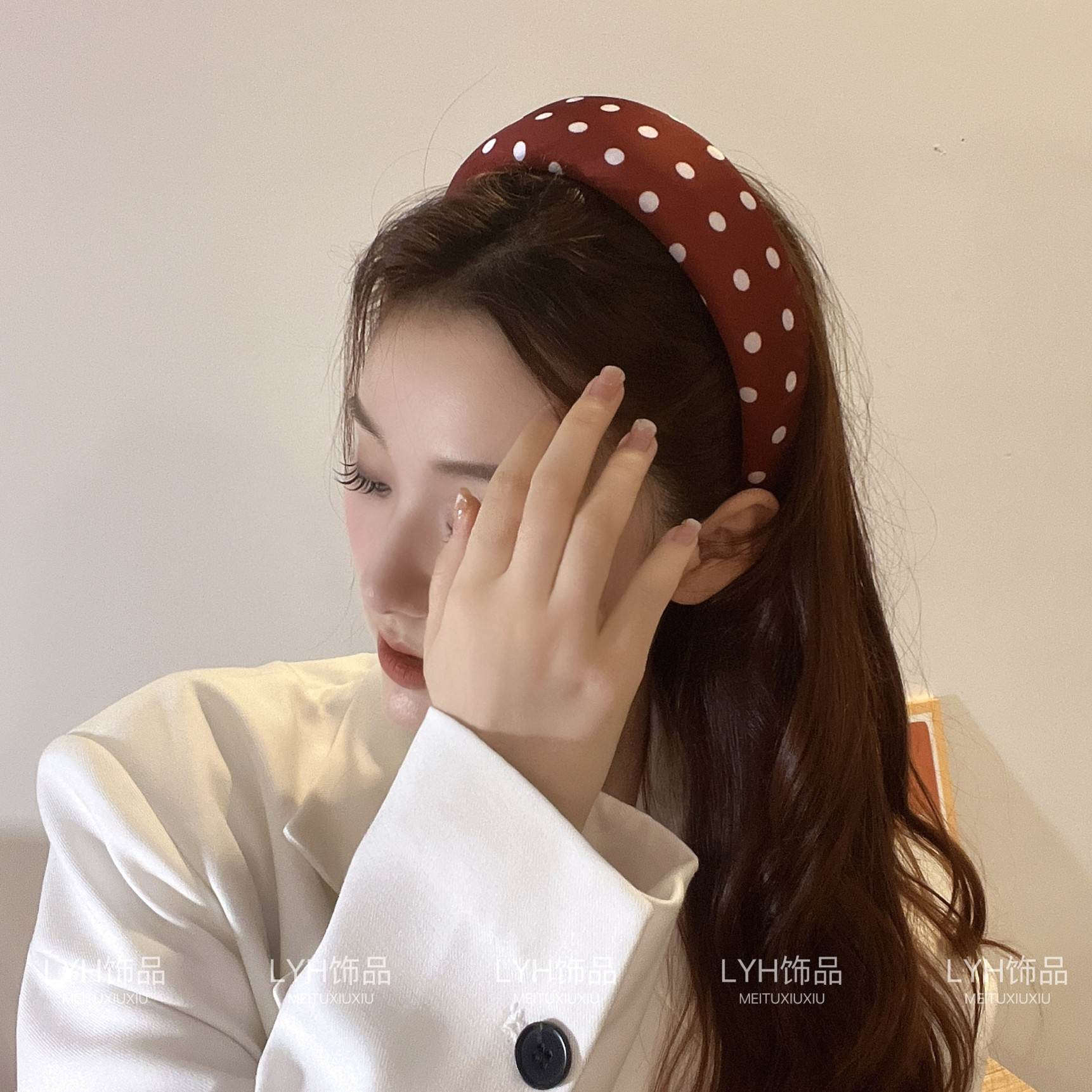 韩版新款红色波点发箍女港风复古2024新款高级感头饰增高颅顶女