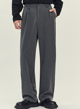 apo男装2025春新款休闲裤阔腿裤宽松高腰裤子黑色直筒西裤长裤男