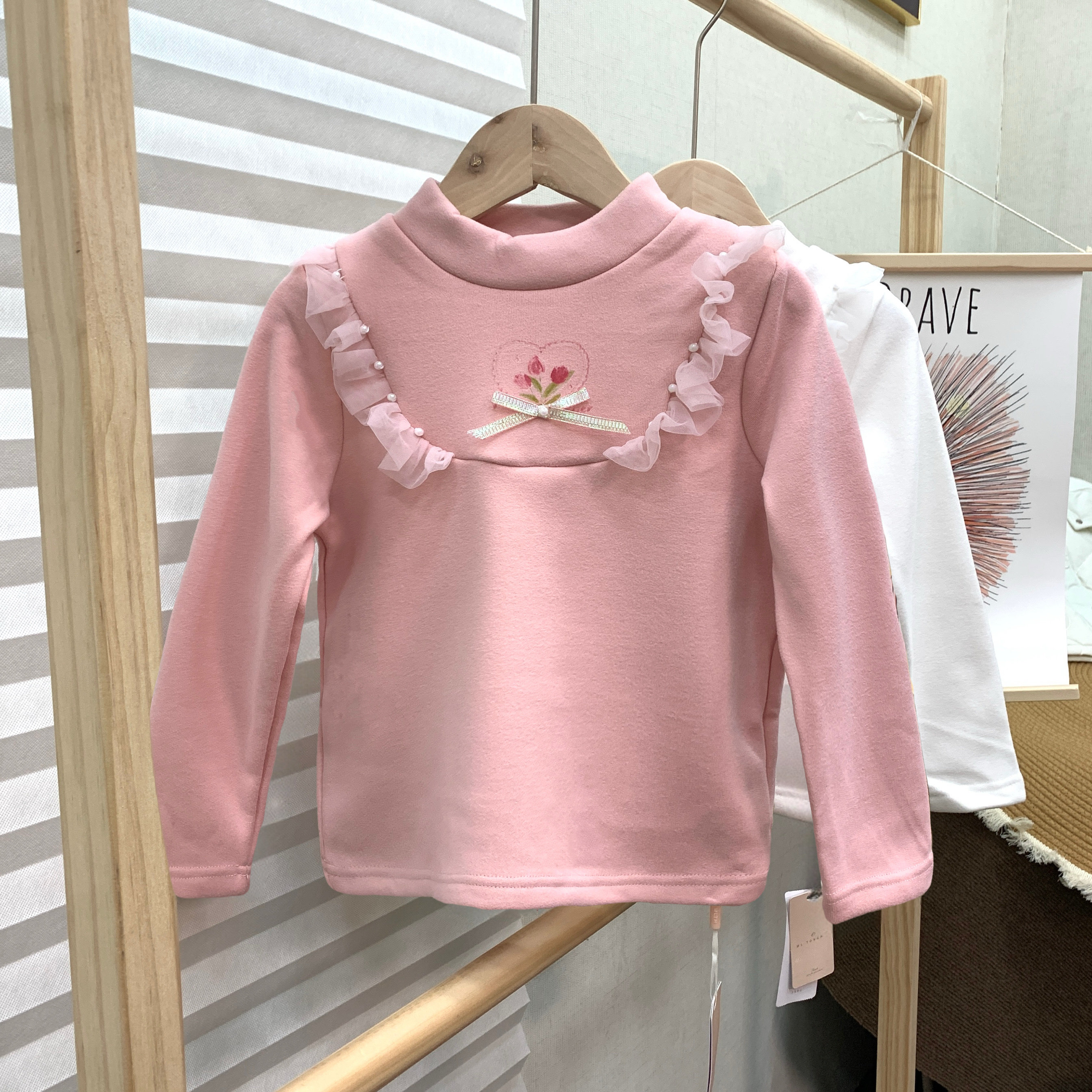 ML童话专柜女童秋冬超软糯加绒半高领打底衫公主甜美超仙长袖上衣