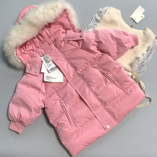 1218承X儿童冬新国标90绒女童真毛领可爱加厚中长款 羽绒服外套