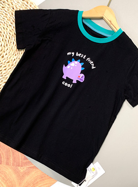 06244齐Q熊专柜正品儿童夏季软糯纯棉薄款恐龙短袖男童体恤130码