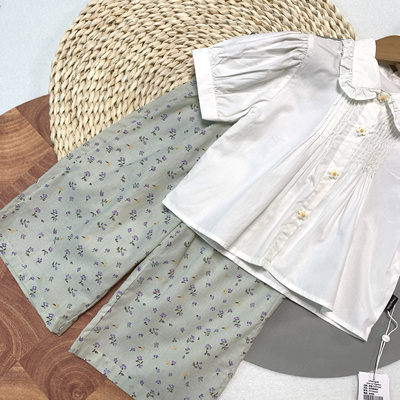 06301承xi儿童夏季薄款纯棉超可爱花朵纽扣短袖女童短袖娃娃衫