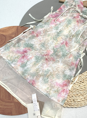 06266女童夏季国风新中式旗袍儿童轻薄无袖连衣裙两件套重工提花