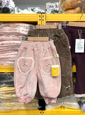 DD正品三标齐全女童秋冬柔软加绒休闲裤保暖软糯灯芯绒长裤灯笼裤