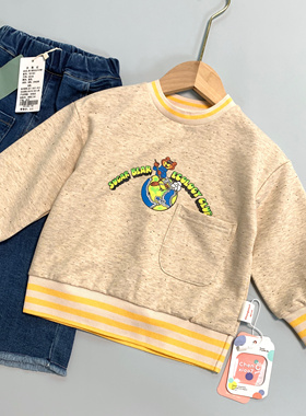 09211橙小七儿童小熊插肩袖韩版可爱宽松春秋棉质男宝卫衣