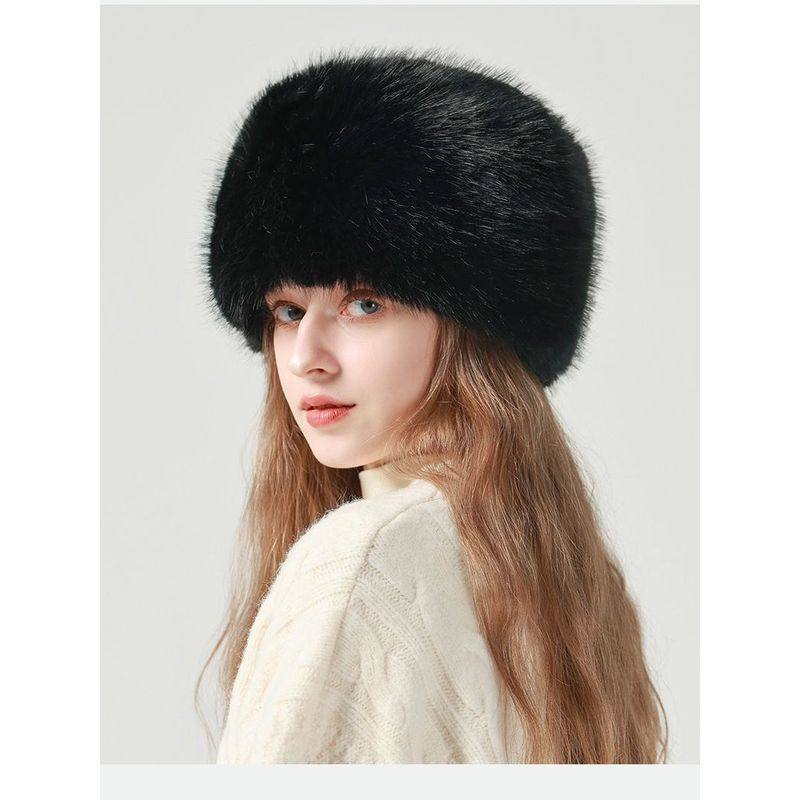 新款仿狐狸毛渔夫帽子保暖防寒长毛绒护耳平顶帽子户外简约百搭潮
