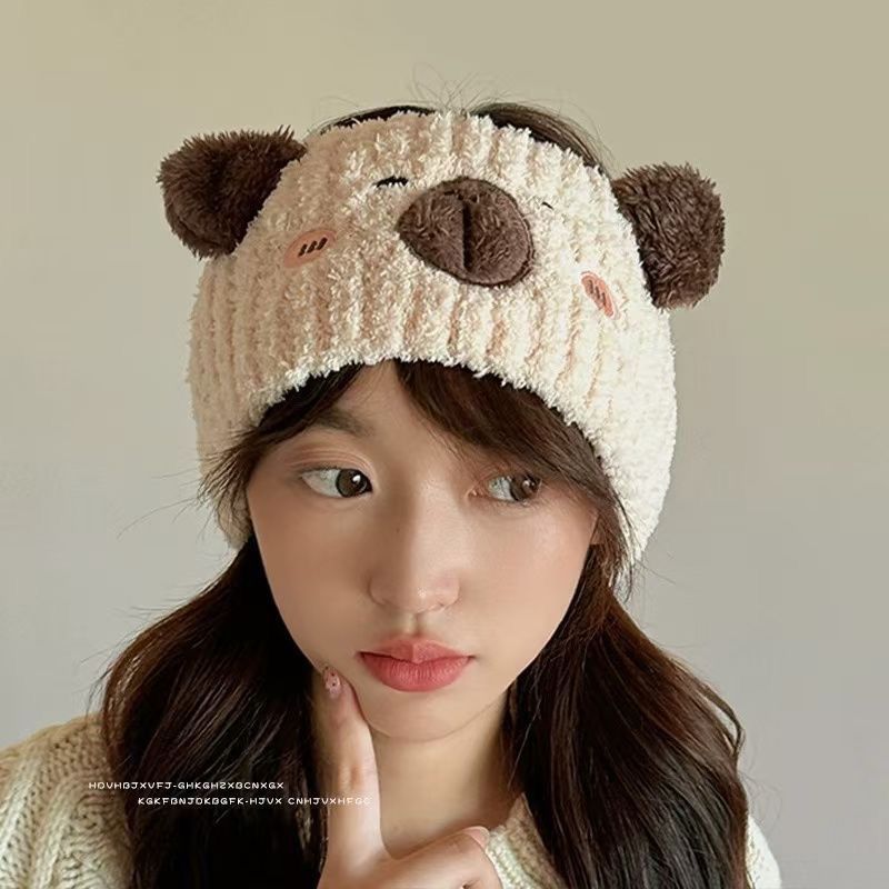 可爱甜美可爱束发带毛绒空顶巾加厚洗脸宽发带冬季外出保暖帽子潮