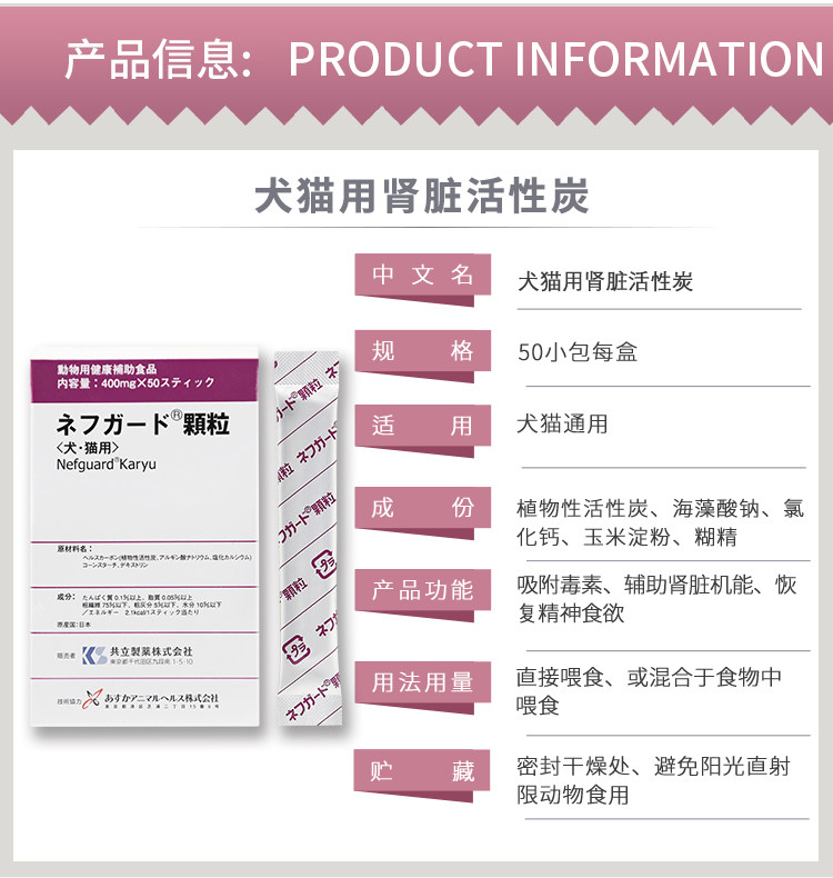 日本共立猫狗肾脏活性炭慢性肾衰竭排尿毒吸附毒素机能改善