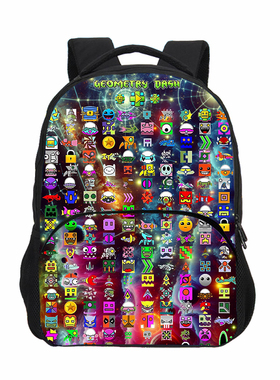新品几何冲刺印花双肩背包 Geometry Dash中小学生书包40CM背包